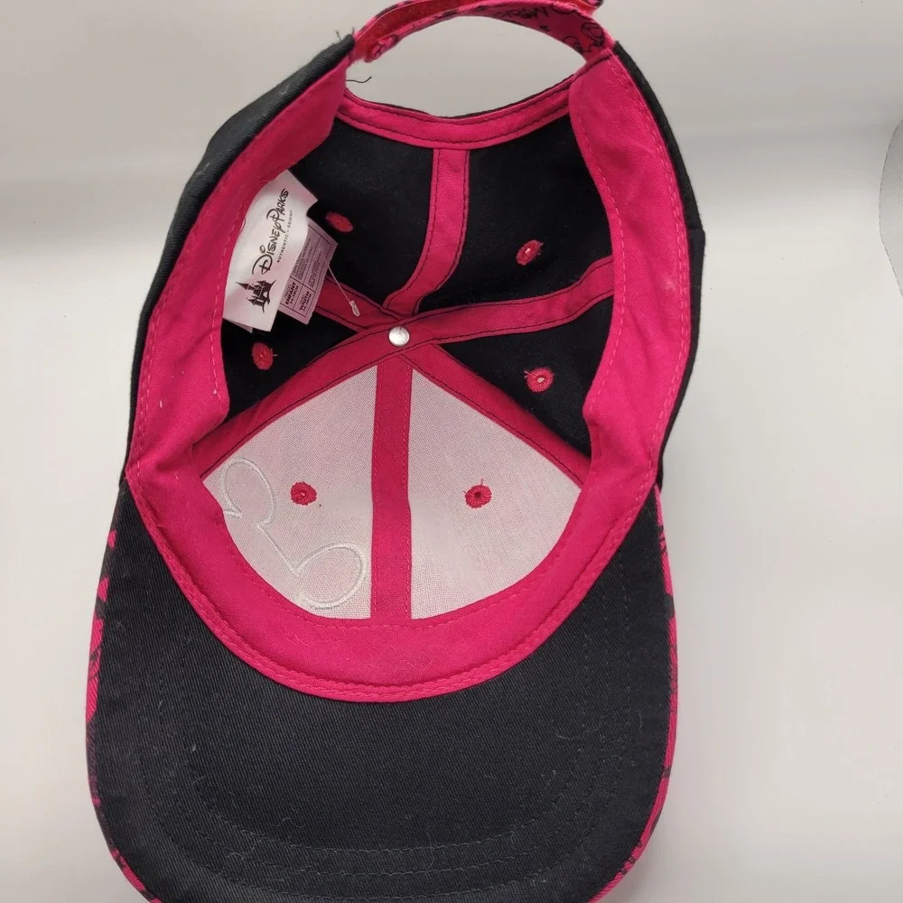 Disney Park, Mickey Mouse Youth, Cap, Pink Black With Rhinestones Adjustable